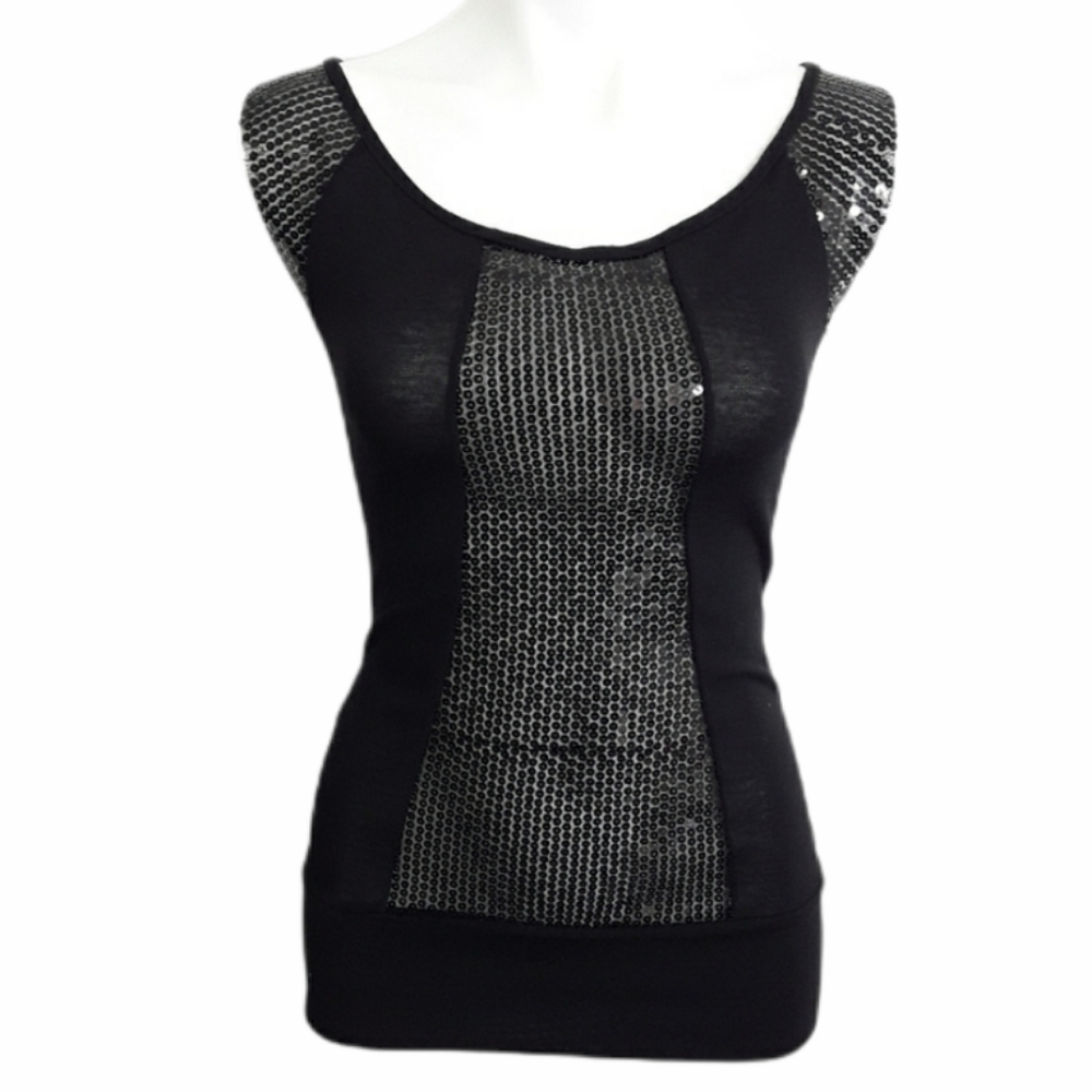 Max Black Semi-Sheer Sleeveless Sequin Top EUC XS
